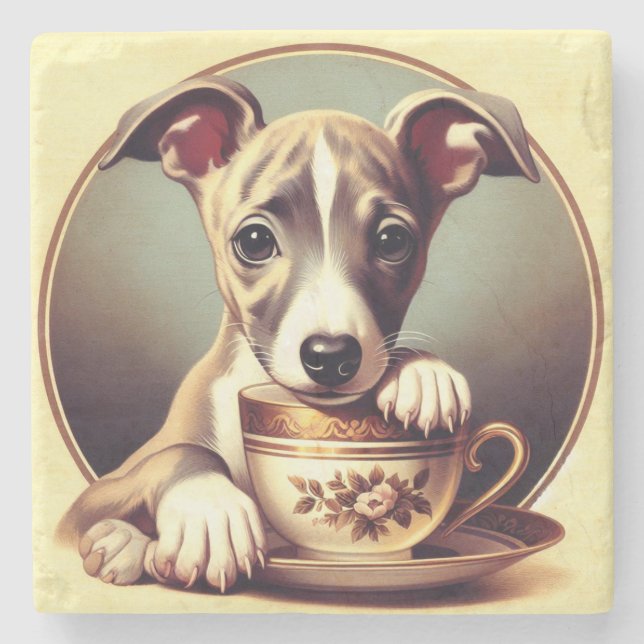 Posavasos De Piedra Cachorro de Whippet (Anverso)
