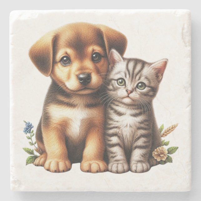 Posavasos De Piedra Cachorro/gatito (Anverso)