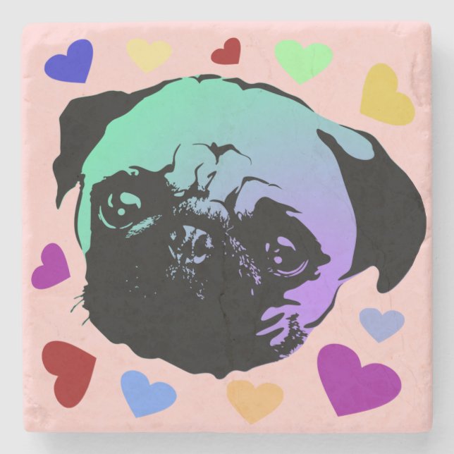 Posavasos De Piedra Cachorro Pug PopArt Estilo Retro (Anverso)
