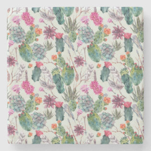 Posavasos De Piedra Cactus de color de agua del Boho exótico y patró