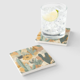 Posavasos De Piedra Cactus del desierto bohemio y patrón floral