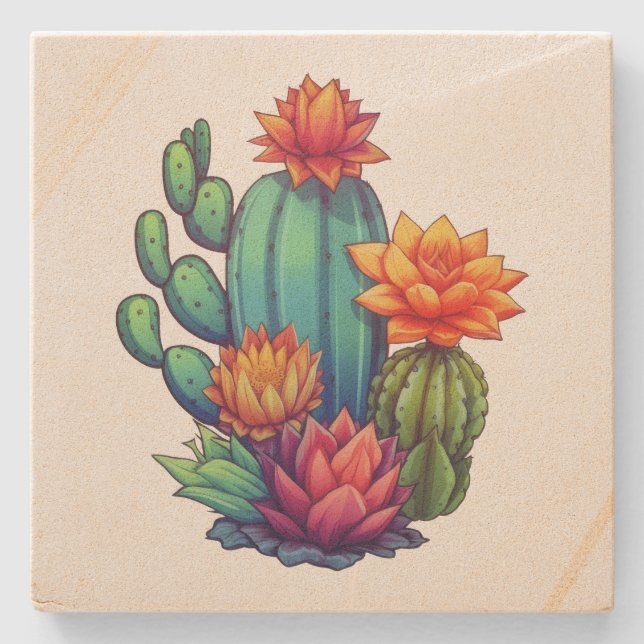 Posavasos De Piedra Cactus en crecimiento de bonito (Anverso)