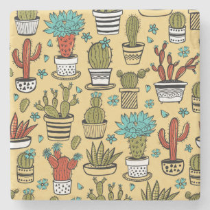 Posavasos De Piedra Cactus Succulent: Esbozo dibujado a mano