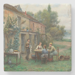 Posavasos De Piedra Café en el jardín (paisaje francés)