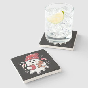 Posavasos De Piedra Café helado de Navidad fantasma lindo retro café d