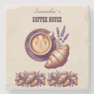 Posavasos De Piedra Cafe Personalizado Merch Croissant Vintage Con Lav