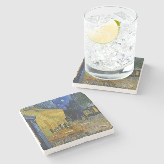 Posavasos De Piedra Cafe Terrace de noche | Vincent van Gogh (Lateral)