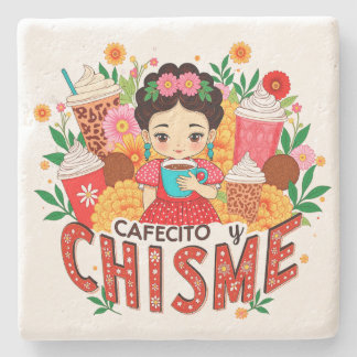 Posavasos De Piedra “Cafecito y Chisme” Amante del Café Latina