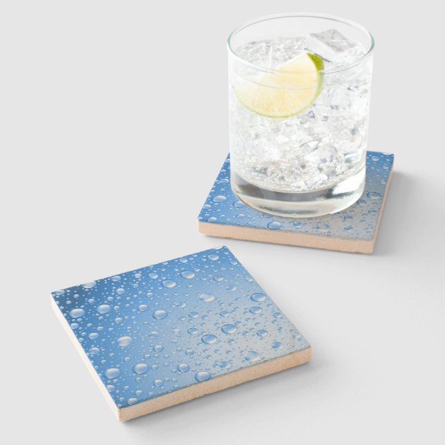 Posavasos De Piedra Caídas de lluvia de cielo azul metálico (Lateral)