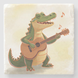 Posavasos De Piedra Caimán Rockero con Guitarra – Divertido Animal de 