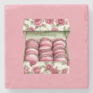 Posavasos De Piedra Caja de Macarons de Rosas Rosadas Bonitas
