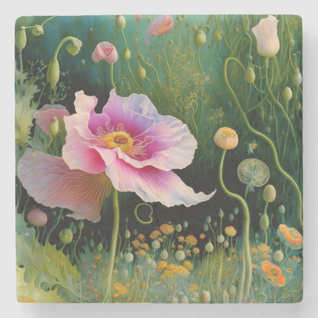 Posavasos De Piedra Caja de regalo de Flor rosa (Anverso)