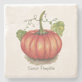 Posavasos De Piedra Calabaza Cuidada Con Vinas En Acuarela