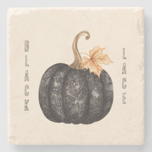 Posavasos De Piedra Calabaza de encaje falso negro
