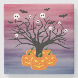 Posavasos De Piedra Calabaza de Halloween Jack del Árbol Muerto de los