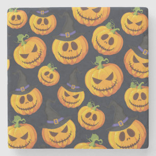 Posavasos De Piedra Calabaza de Halloween: Patrón de Brujas Vintage