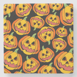 Posavasos De Piedra Calabaza de Halloween: Símbolo vintage de otoño