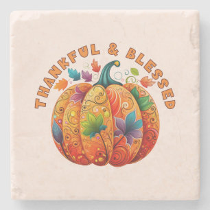 Posavasos De Piedra Calabaza de otoño bendita y agradecida
