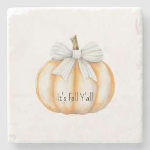 Posavasos De Piedra Calabaza Naranja Crema Lazo Azul