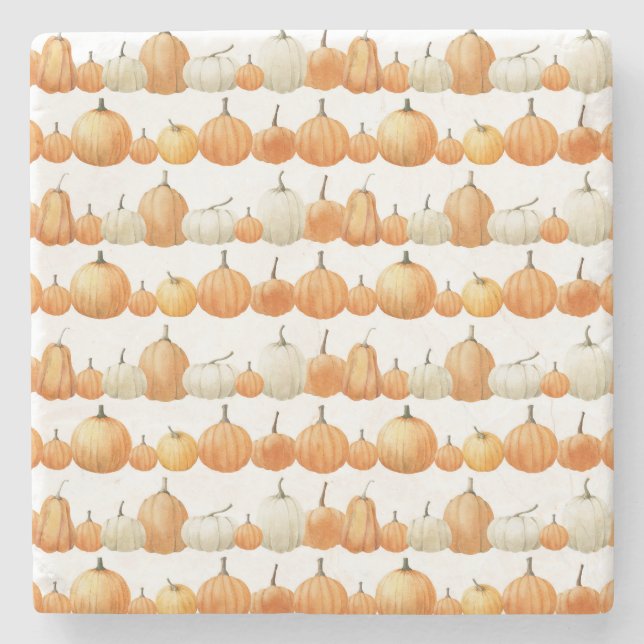 Posavasos De Piedra Calabaza otoñal: Patrón de Ilustracion acuarela (Anverso)