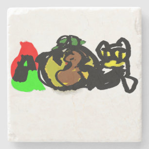 Posavasos De Piedra Calabaza otoñal tipo gato negro