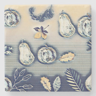 Posavasos De Piedra Calabaza Rustica azul polvoriento y hoja de otoño