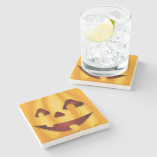 Posavasos De Piedra Calabaza tallada sonriendo diseño de Halloween