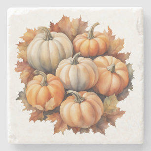Posavasos De Piedra Calabazas acuáticas de otoño con hojas