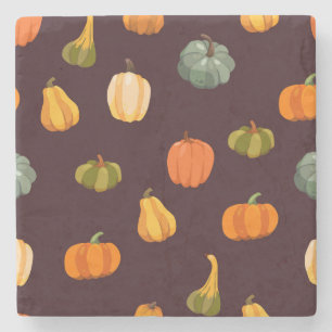 Posavasos De Piedra Calabazas coloridas: Elegancia oscura de otoño.
