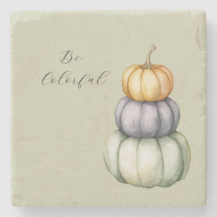 Posavasos De Piedra Calabazas Coloridas Naranja Purpura Menta
