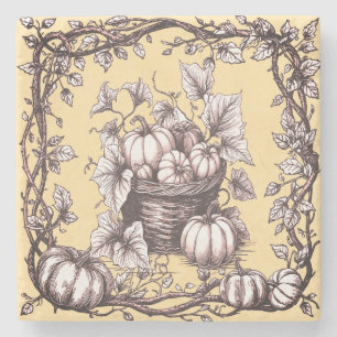 Posavasos De Piedra Calabazas de Halloween con hojas de otoño