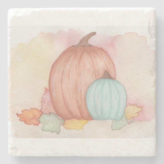 Posavasos De Piedra Calabazas de otoño y hojas (Anverso)