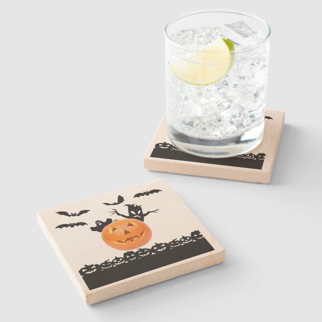 Posavasos De Piedra Calabazas, murciélagos y escayola de piedra fantas (Lateral)