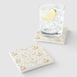 Posavasos De Piedra Calabazas Naranjas Blancas Hojas