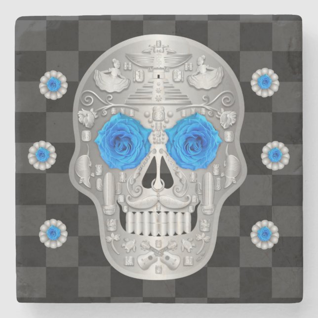 Posavasos De Piedra Calavera cromada (Rosa azul) (Anverso)
