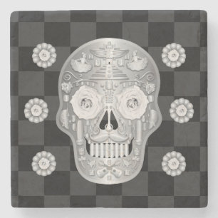 Posavasos De Piedra Calavera cromada (rosa blanca)