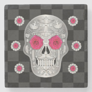 Posavasos De Piedra Calavera cromada (rosa rosa rosado)