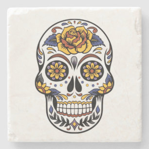 Posavasos De Piedra Calavera de azúcar Rosa Amarilla
