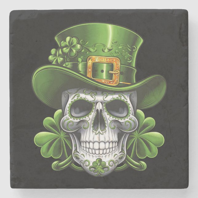 Posavasos De Piedra Calavera de azúcar St Patrick's Day Shamrock (Anverso)