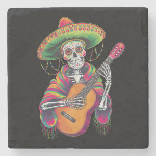 Posavasos De Piedra Calavera de Cinco De Mayo Guitarra de Fiesta