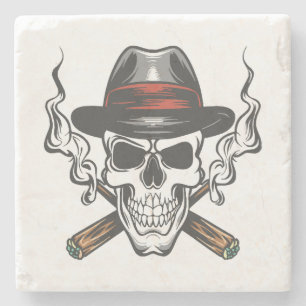 Posavasos De Piedra Calavera de gánster con sombrero fedora