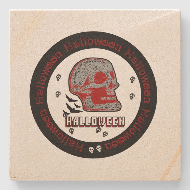 Posavasos De Piedra Calavera de Halloween (Anverso)