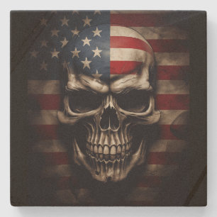 Posavasos De Piedra Calavera de la bandera americana 
