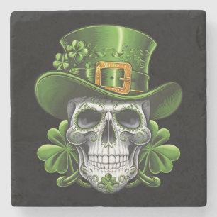 Posavasos De Piedra Calavera Día de San Patricio Trébol