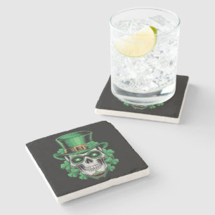 Posavasos De Piedra Calavera Día de San Patricio Trébol Afortunado