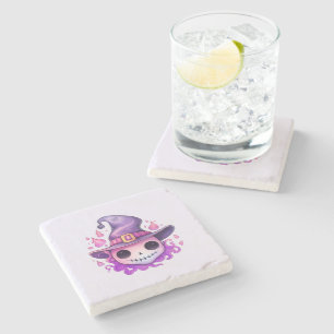 Posavasos De Piedra Calavera en un sombrero de bruja caprichosa