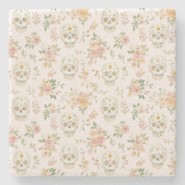 Posavasos De Piedra Calaveras de Azúcar Flores de Melocotón