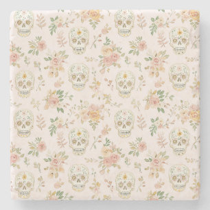 Posavasos De Piedra Calaveras de Azúcar Flores de Melocotón