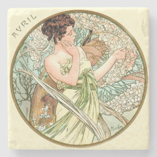 Posavasos De Piedra Calendario de Art Nouveau Mucha Abril
