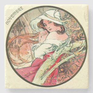 Posavasos De Piedra Calendario de Art Nouveau Mucha Noviembre